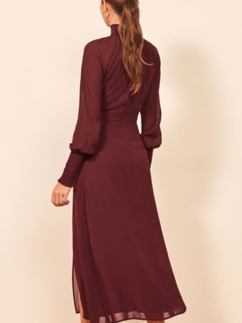 Reformation Valentin Long Sleeve Midi Dress in Burgundy Size 6 Boho Autumn Fall - Picture 3 of 7